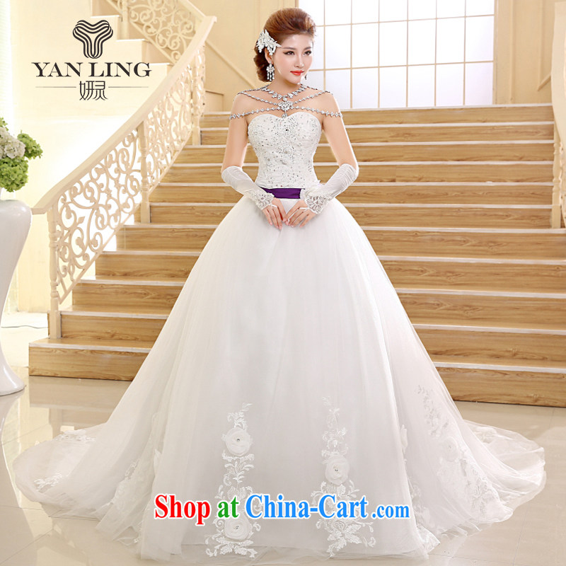 2015 Korean Style New High-waist bridal tail wedding V Mary Magdalene for chest strap dress HS 570 white S