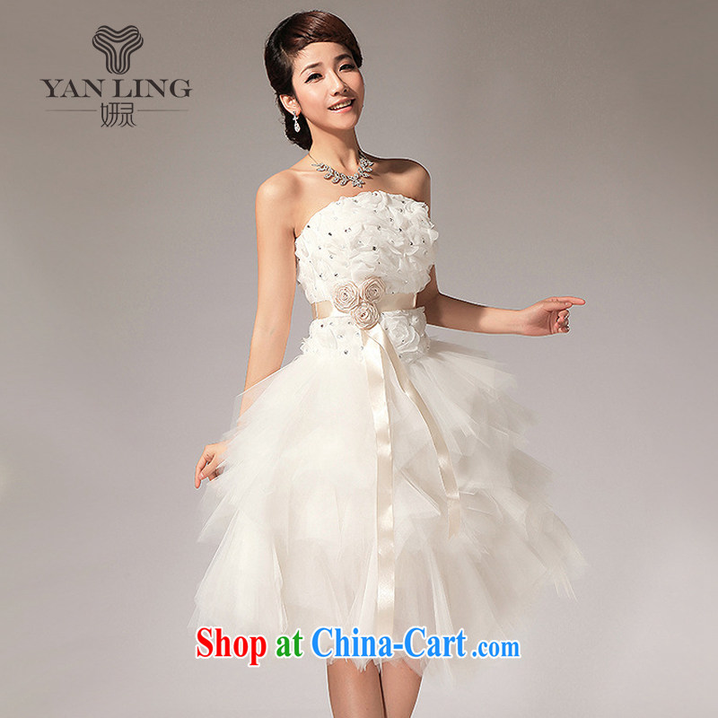 2015 new Mary Magdalene flowers chest knee sister bridesmaid dresses small short skirts LF 112 white L