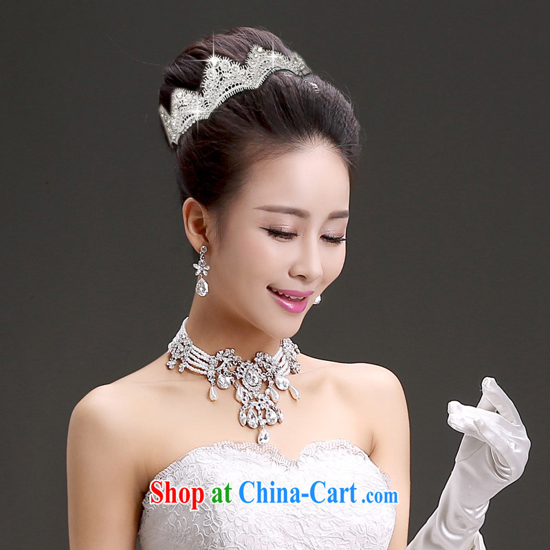 (Quakers, bride's head-dress Korean-style lace manually insert drill marriage hair accessories wedding dresses crown with white and blue friends (LANYI), shopping on the Internet