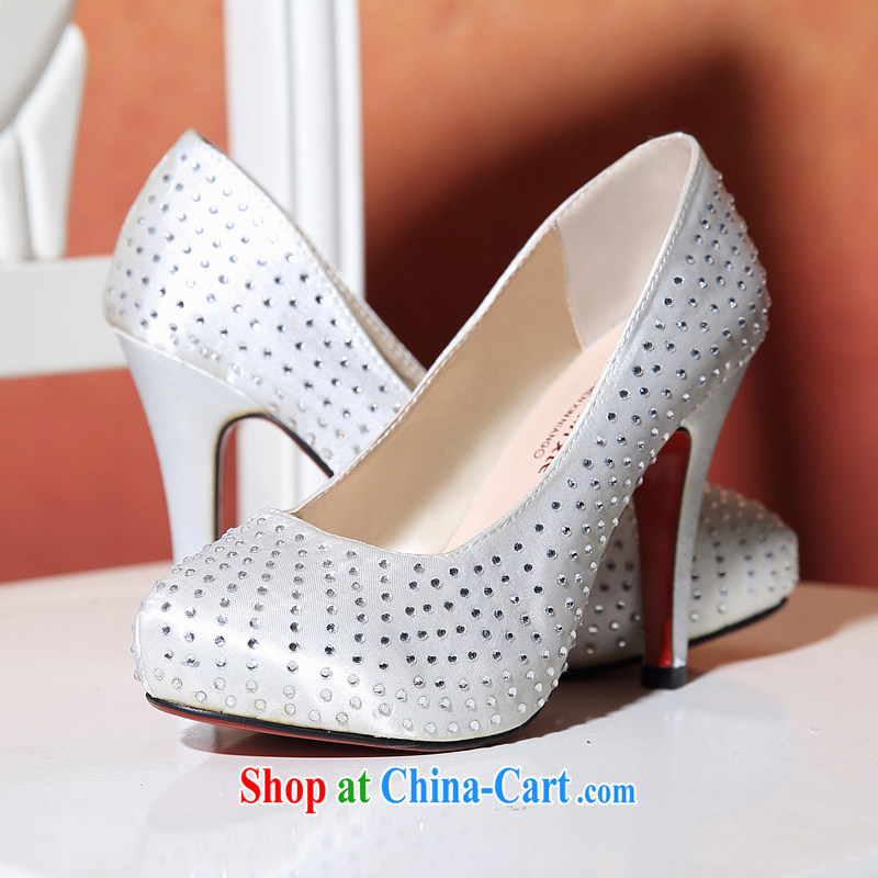 The bride's white Korean high-heel bridal shoes 2015 New Products The parquet drilling bridal shoes 095 39, the bride, shopping on the Internet