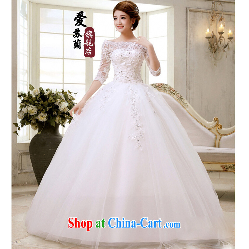 New bridal wedding dresses lace a shoulder for half-long-sleeved Korean Princess retro wedding dresses, sleeved white. size does not return do not switch so Balaam, shopping on the Internet
