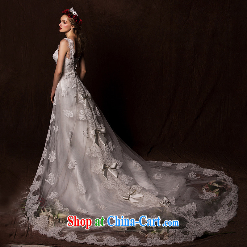 On the wedding dresses new 2015 Spring and Winter blue Cayman shoulders Deep V lace long-tail wedding white L, AIDS, and shopping on the Internet