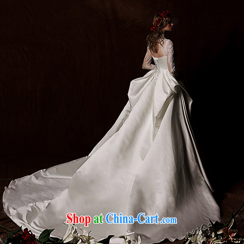 On the wedding dresses new 2015 Spring and Winter South fine lace long-sleeved retro Satin long-tail wedding white L, AIDS, and shopping on the Internet