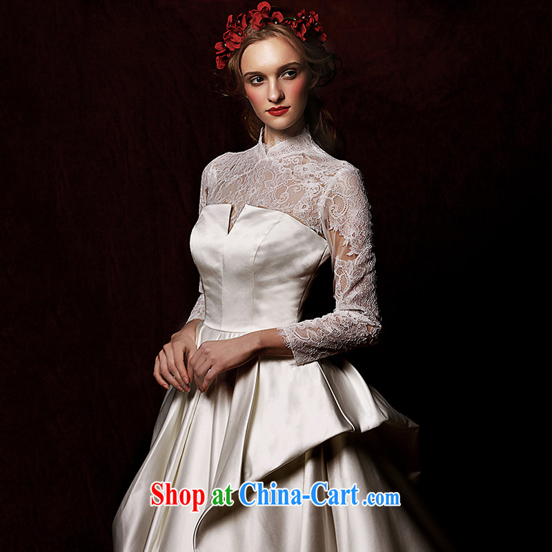 On the wedding dresses new 2015 Spring and Winter South fine lace long-sleeved retro Satin long-tail wedding white L, AIDS, and shopping on the Internet
