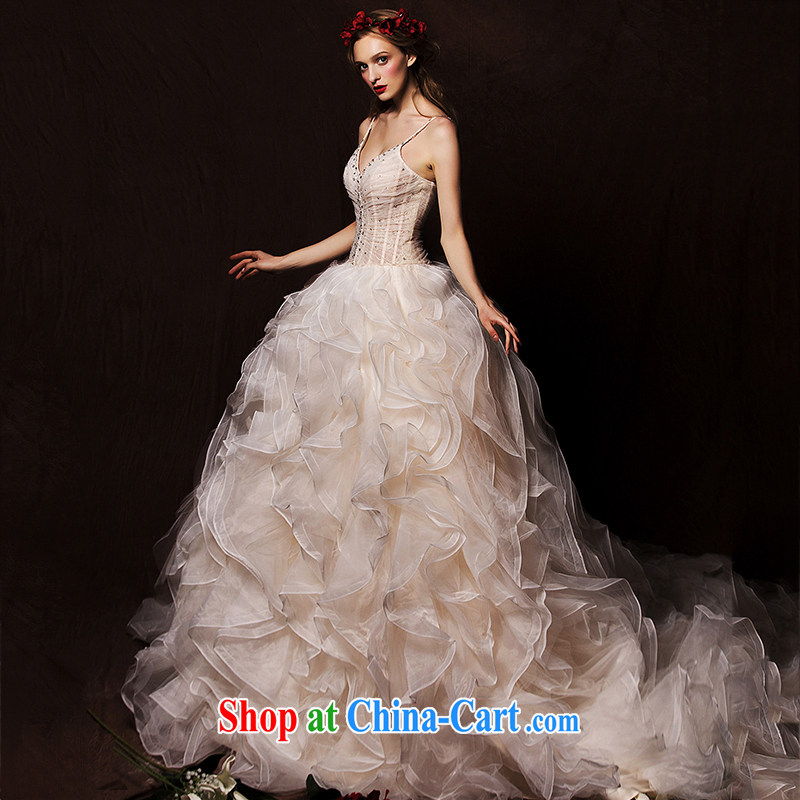 On the wedding dresses new 2015 Spring and Winter roses straps Deep V shaggy dress long-tail wedding champagne color tailored to HIV, and shopping on the Internet