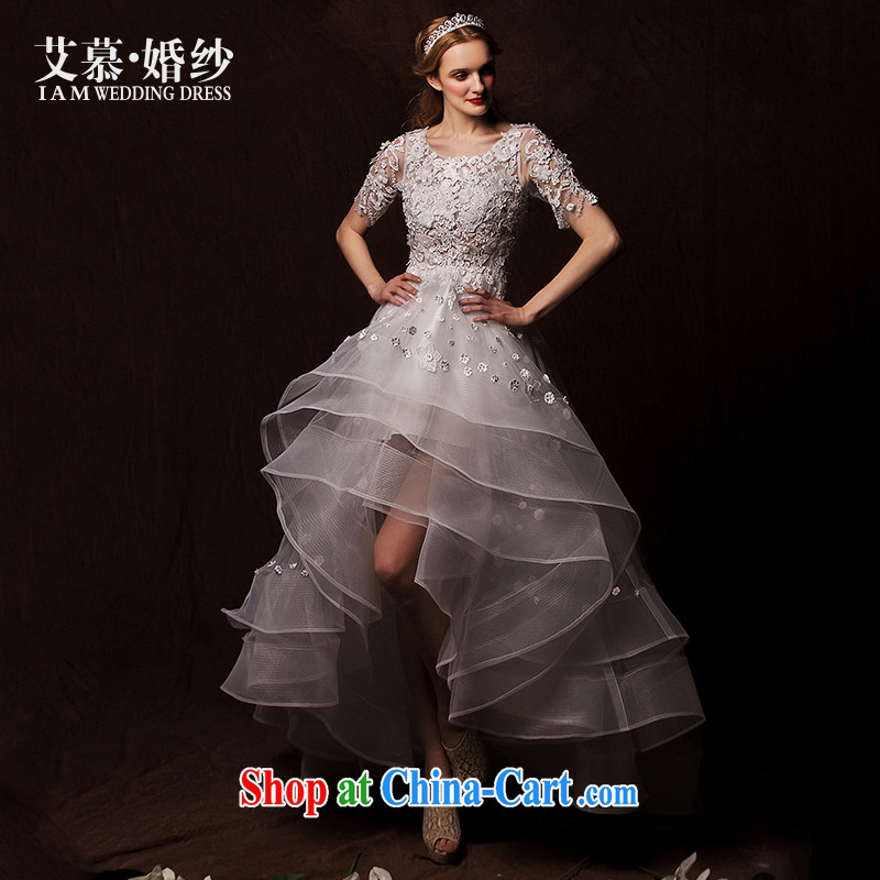 On the wedding dresses new 2015 spring and winter feathers advisory in character cuff short before long lace wedding white L
