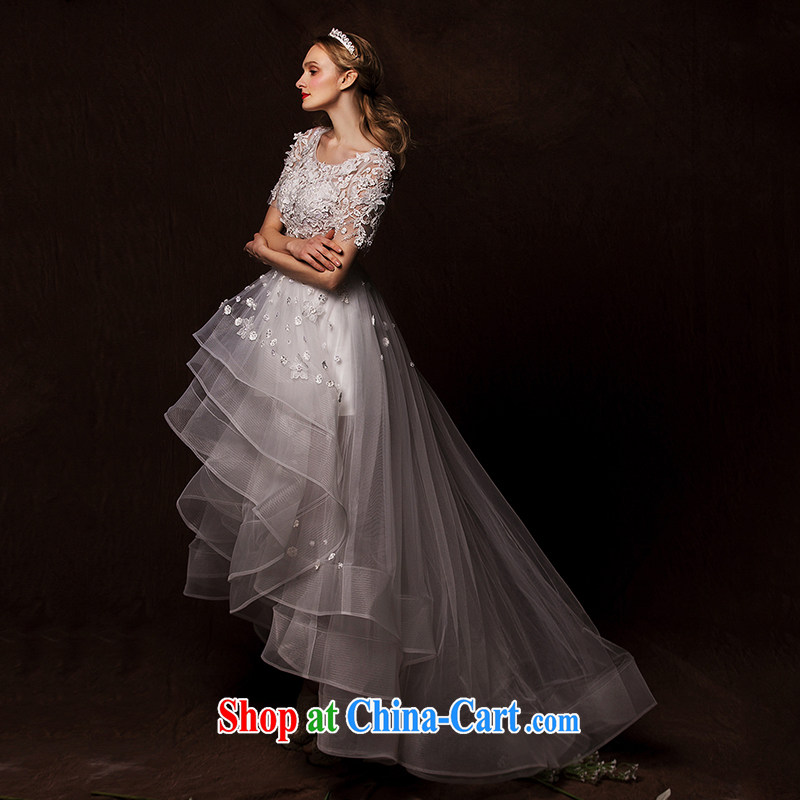 On the wedding dresses new 2015 spring and winter feathers advisory in character cuff short before long lace wedding white L, AIDS, and shopping on the Internet