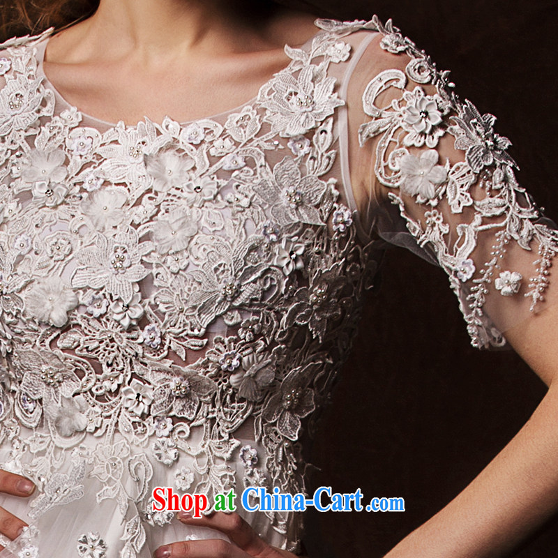 On the wedding dresses new 2015 spring and winter feathers advisory in character cuff short before long lace wedding white L, AIDS, and shopping on the Internet