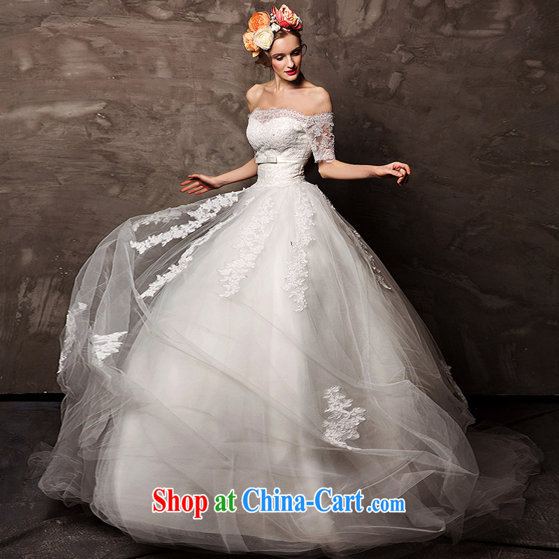 On the wedding dresses new 2015 Spring and Winter cheer, a field in shoulder cuff lace tied with a long-tail wedding white L, AIDS, and, shopping on the Internet