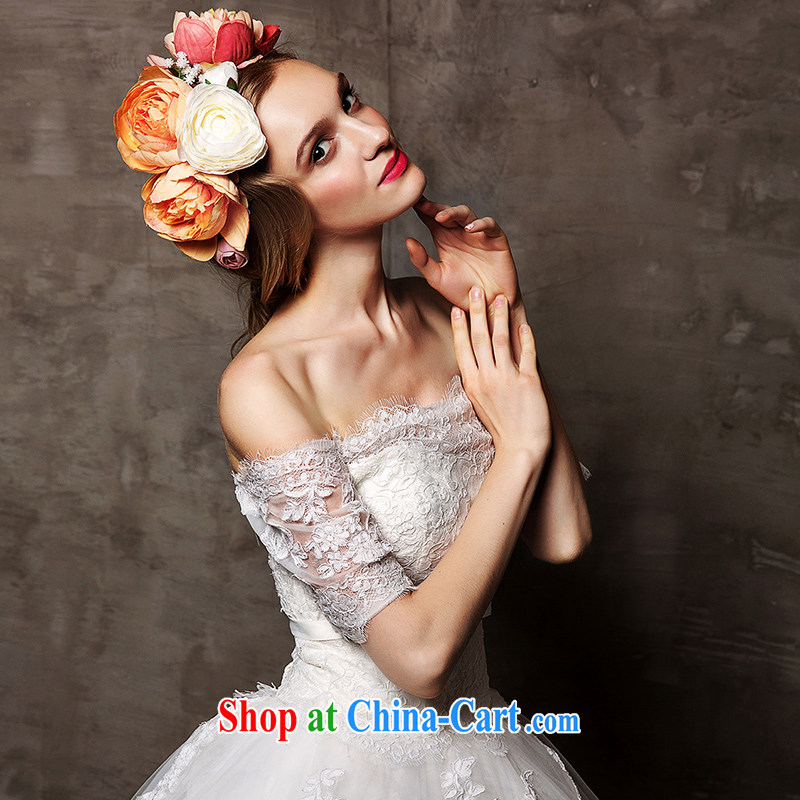 On the wedding dresses new 2015 Spring and Winter cheer, a field in shoulder cuff lace tied with a long-tail wedding white L, AIDS, and, shopping on the Internet