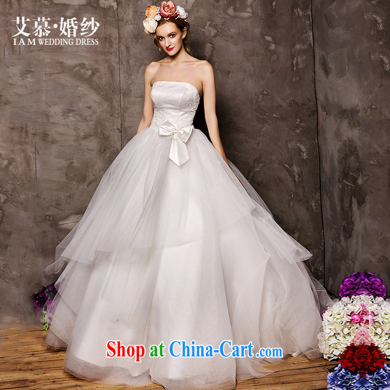 On the wedding dresses new 2015 Spring and Winter Kam Yiu erase chest Korean bow tie with shaggy dress white L