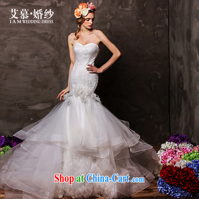 On the wedding dresses new 2015 Spring and Winter butterfly Mary Magdalene chestnut chest crowsfoot with shaggy dress wedding white L