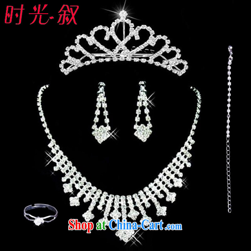 Time his Korean-style necklace earrings crown and trim rings bracelet Kit 2015 bridal jewelry set of 5 wedding jewelry wedding dress Kit white