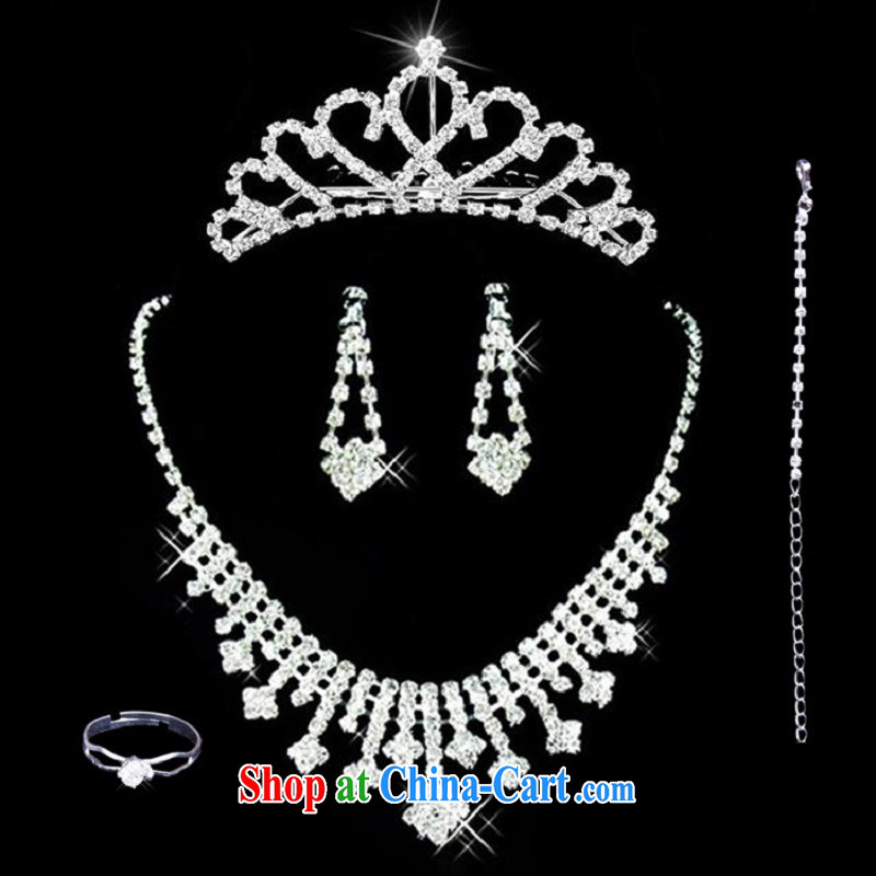 Time his Korean-style necklace earrings crown and trim rings bracelet Kit 2015 bridal jewelry set of 5 wedding jewelry wedding dress Kit white, time, and shopping on the Internet