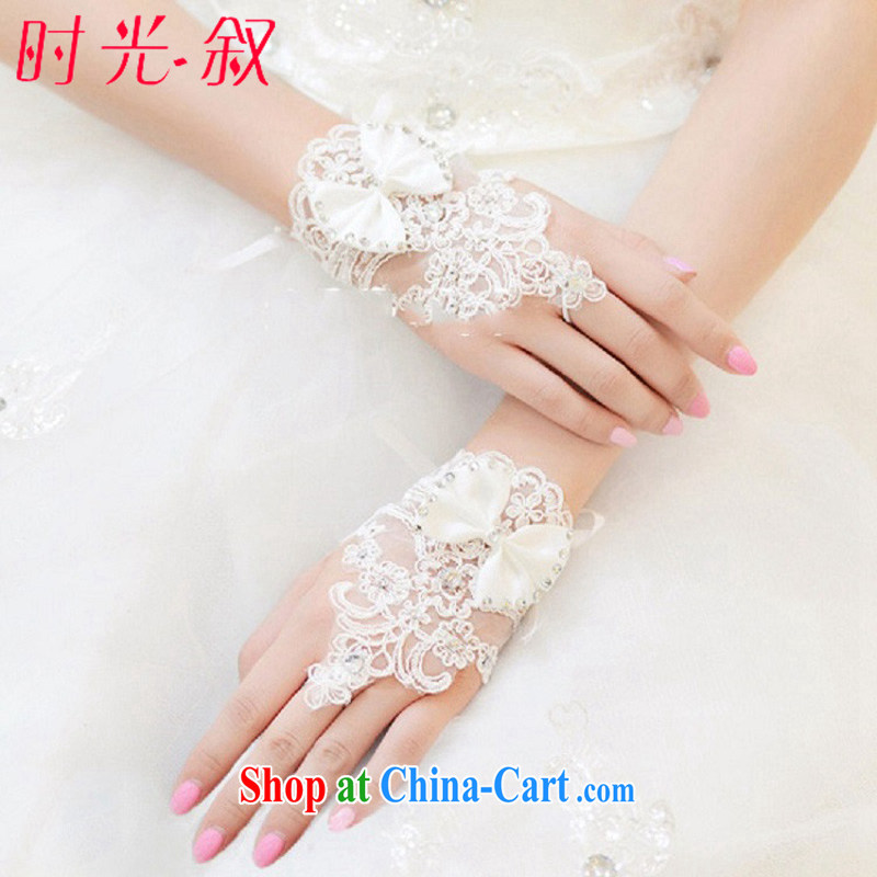Time Syrian embroidery wood drill bow-tie short, bridal gloves lace inserts drill gloves 2015 new languages empty wedding gloves Korean-style terrace refers to