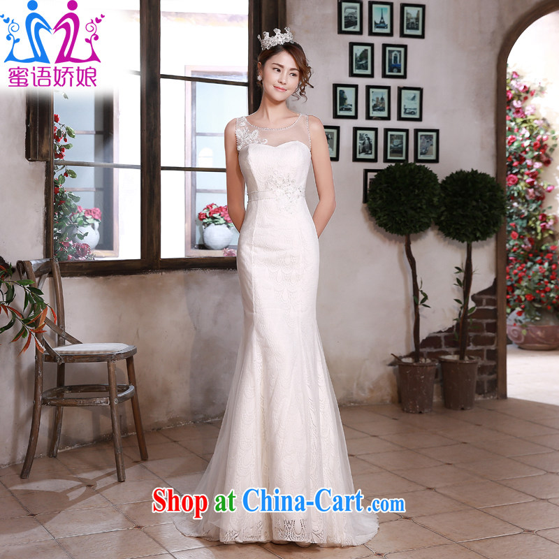 Honey, bride wedding dresses 2015 New Field shoulder collar crowsfoot cultivating Korean trendy code lace high wedding white M