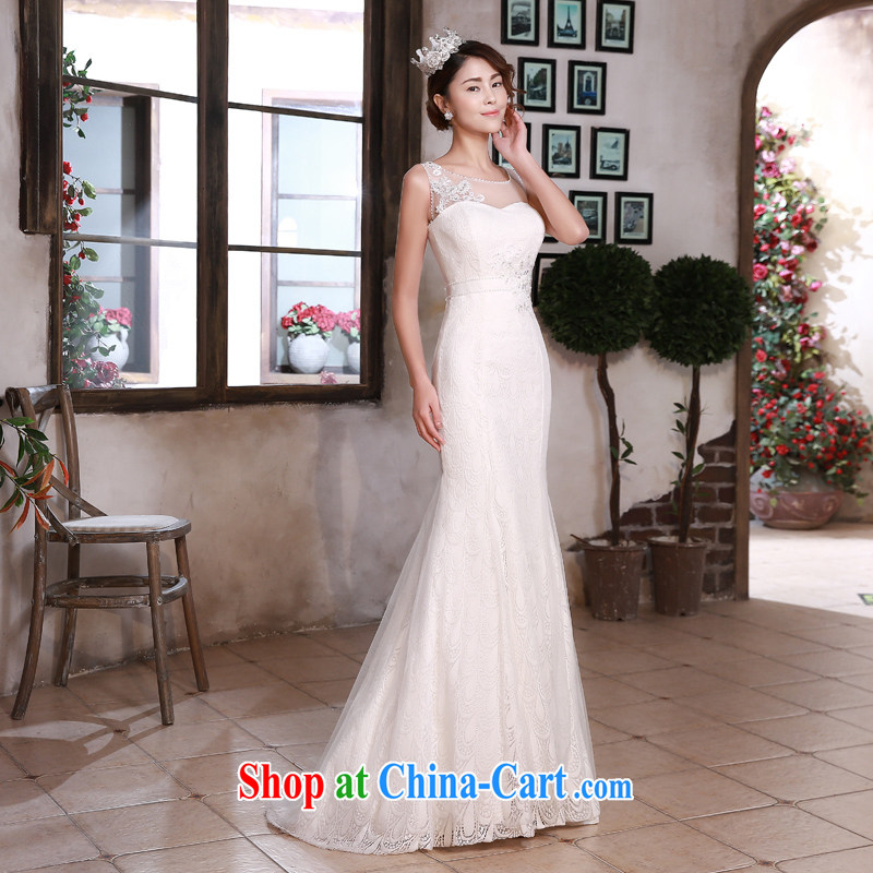 Honey, bride wedding dresses 2015 New Field shoulder collar crowsfoot cultivating Korean trendy, lace-up wedding white M, honey, bride, shopping on the Internet