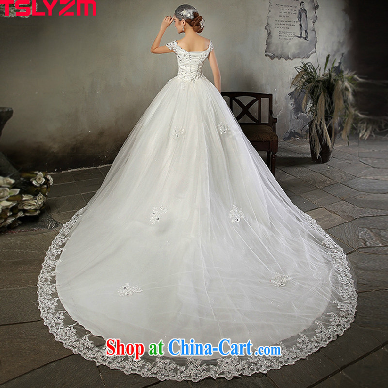 A Tslyzm field shoulder long-tail wedding dresses 2015 spring and summer new marriages V collar double-shoulder beauty lace retro wedding dress white tail wedding XL, Tslyzm, shopping on the Internet