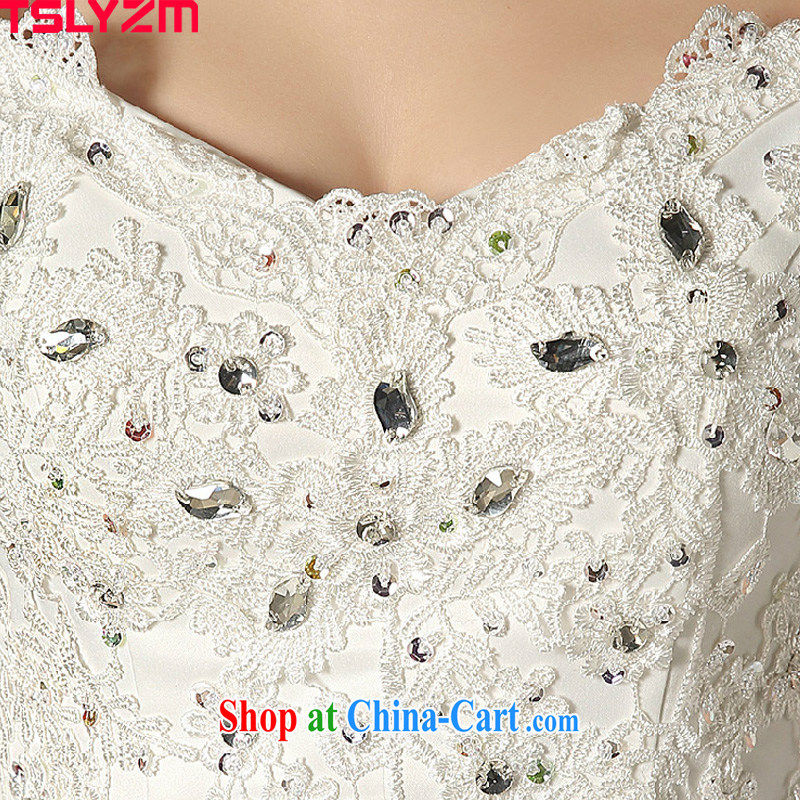 A Tslyzm field shoulder long-tail wedding dresses 2015 spring and summer new marriages V collar double-shoulder beauty lace retro wedding dress white tail wedding XL, Tslyzm, shopping on the Internet