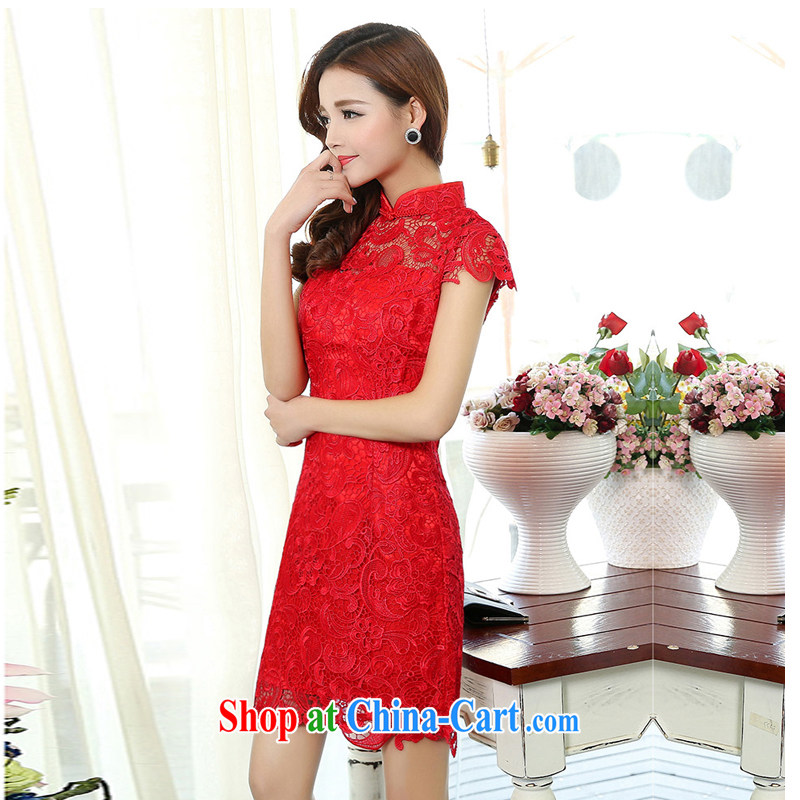 The US was 2015, new, red, for weddings wedding lace bridal down wine dress qipao 1502 red XL, Yan, Jacob (meixinya), shopping on the Internet
