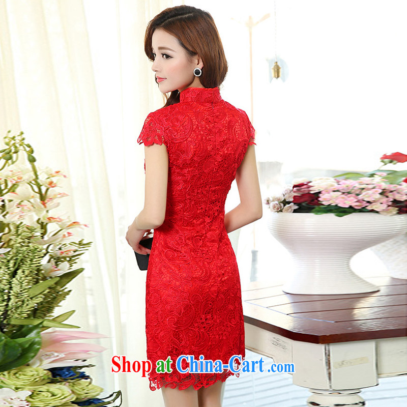 The US was 2015, new, red, for weddings wedding lace bridal down wine dress qipao 1502 red XL, Yan, Jacob (meixinya), shopping on the Internet