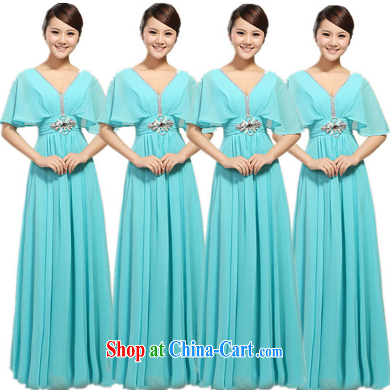Elegant snow woven V collar high waist nails drill long, large choral conductor service choral stage clothing costume blue XL