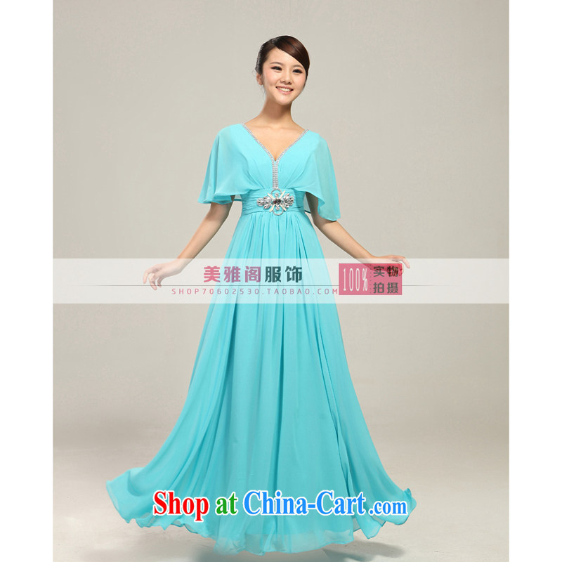 Elegant snow woven V collar high-waist nails drill long, large choral conductor service choral stage clothing costume blue XL, her spirit (Yanling), online shopping