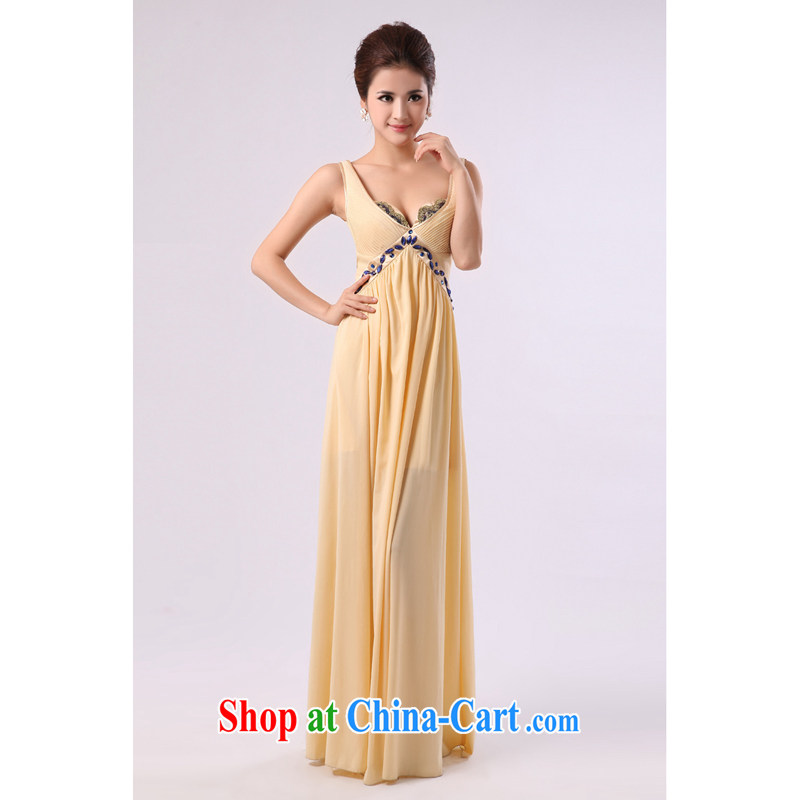 Elegant hanging with nails Pearl, long, large bridal wedding dress toast service banquet dress pale yellow custom, her spirit (Yanling), shopping on the Internet