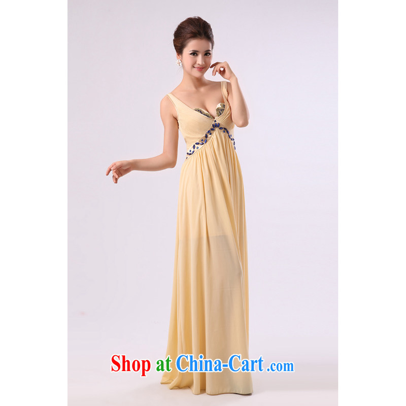 Elegant hanging with nails Pearl, long, large bridal wedding dress toast service banquet dress pale yellow custom, her spirit (Yanling), shopping on the Internet