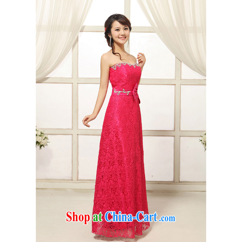 New red sweet bare chest long bridal evening dress uniform toast appearances dress red custom