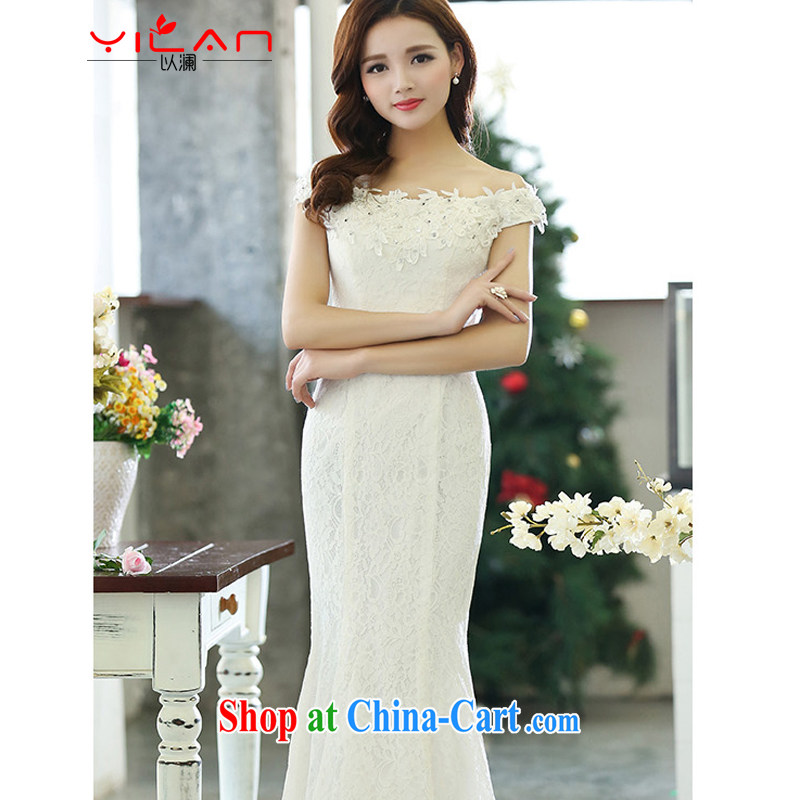 The world wedding dresses new 2015 spring fashion a shoulder-tail crowsfoot bridal double-shoulder type Korean spring wedding dresses 1515 white S