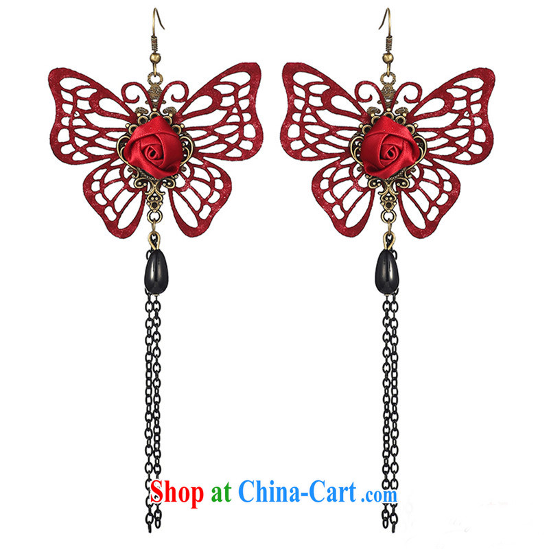 Han Park (cchappiness) new Korean Korean style flow, long, pearl earrings fine openwork wine red butterfly ear fall marriage are red, Han Park (cchappiness), online shopping