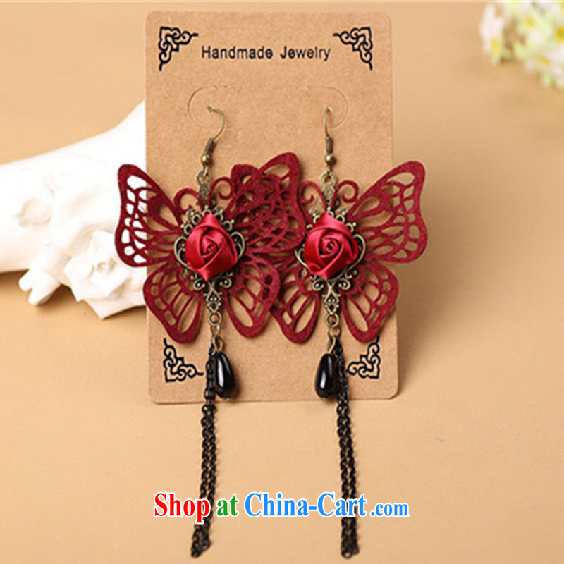 Han Park (cchappiness) new Korean Korean style flow, long, pearl earrings fine openwork wine red butterfly ear fall marriage are red, Han Park (cchappiness), online shopping