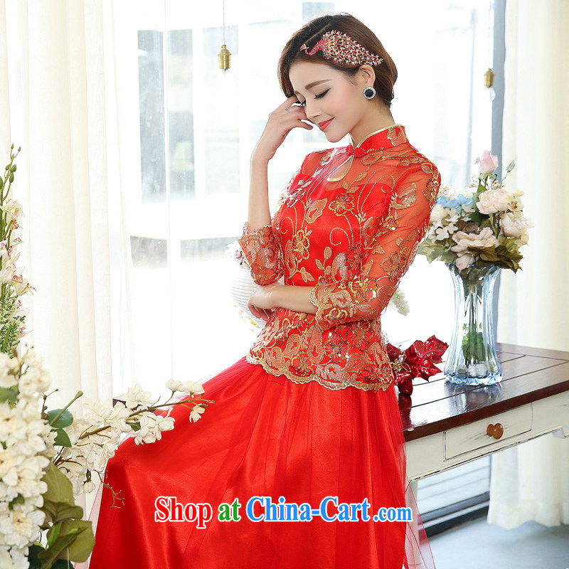 of Oak 2015 spring new cultivating two-piece long, collar, embroidery dress Chinese wedding dresses female D 503,071 red XXXL, of the oak, and shopping on the Internet