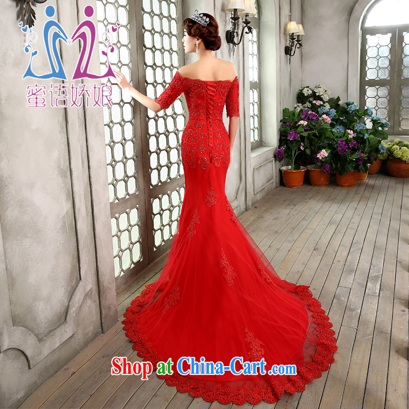 Honey, bride red crowsfoot wedding tail tied with Korean word for shoulder lace the code graphics skinny tail crowsfoot wedding red XXL, honey, bride, shopping on the Internet