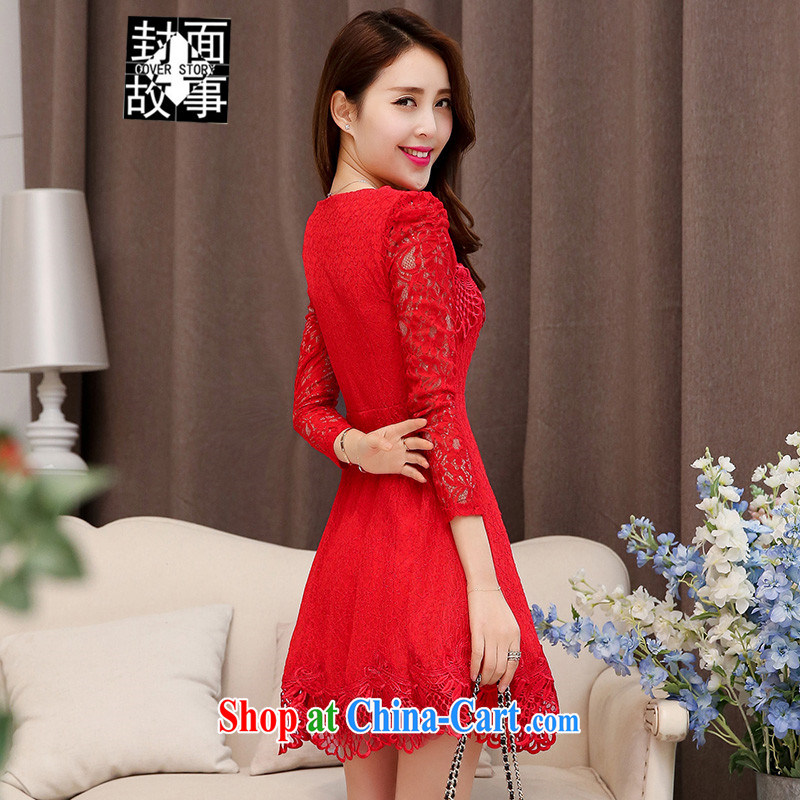 Cover Story 2015 new long-sleeved round-collar wedding bridal toast clothing beauty lace bridal dresses with dress red XXL, cover story (cover story), online shopping