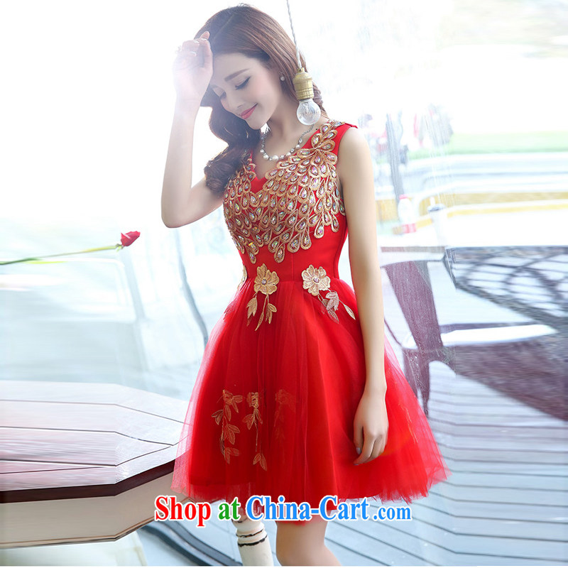 2015 Spring and Autumn Korean shoulders water-soluble lace light drill strap bridal wedding dresses bridesmaid dress uniform toast Women's red M, charm and Barbara (Charm Bali), online shopping