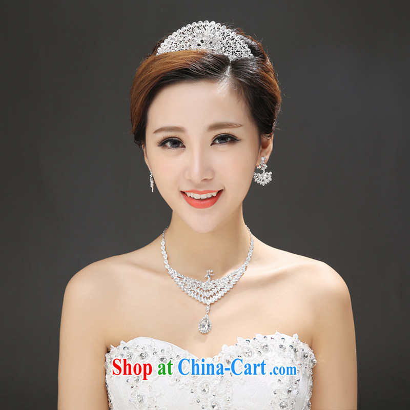 Time his bride's wedding dresses sweet Crown necklace earrings 3-piece kit Peacock head jewelry jewelry hair accessories wedding accessories gift set 3 piece set, the time, and shopping on the Internet