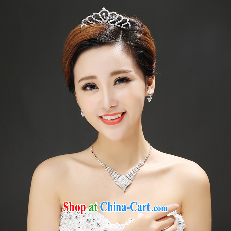 Time his new bride marriage Crown necklace earrings diamond silver necklace luxury combined wood drill wedding accessories jewelry gift box 3 piece set, the time, and shopping on the Internet