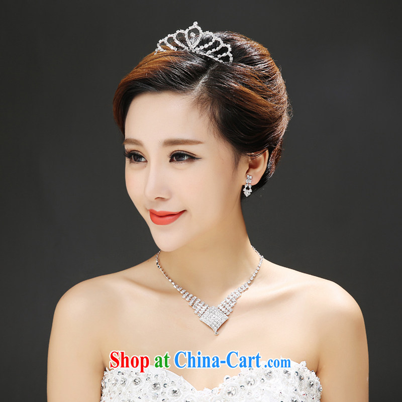 Time his new bride marriage Crown necklace earrings diamond silver necklace luxury combined wood drill wedding accessories jewelry gift box 3 piece set, the time, and shopping on the Internet