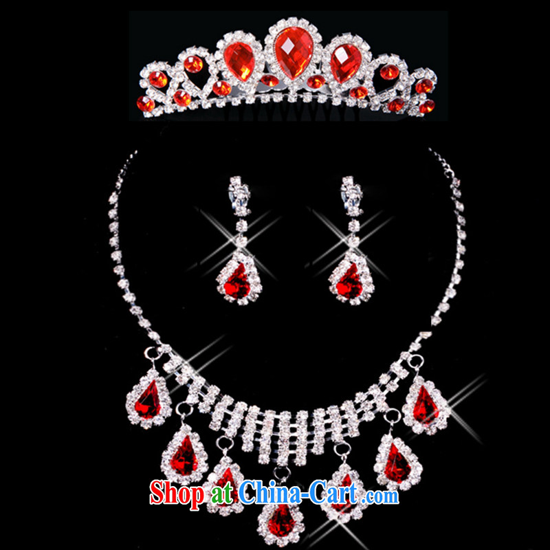Time his bride's jewelry and ornaments ornaments for red Crown necklace earrings 3-piece kit jewelry hair accessories wedding wedding accessories jewelry gift box 3 piece set, the time, and shopping on the Internet
