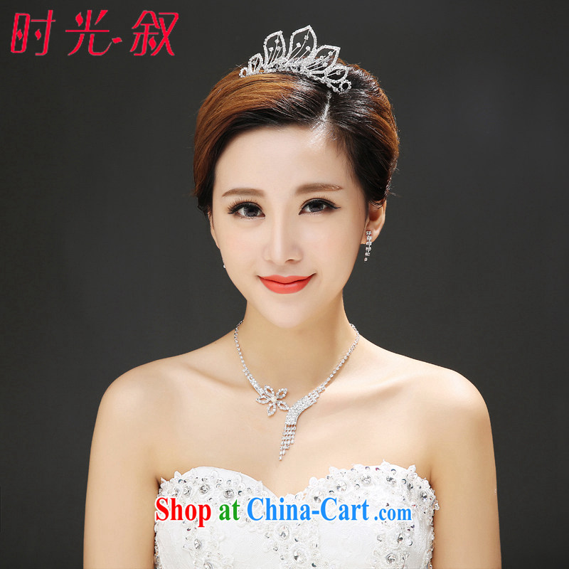 Time his bride's jewelry Korean-style water drilling leaf-shaped Crown wedding jewelry jewelry 3-piece kit wedding accessories jewelry gift set 3 piece set