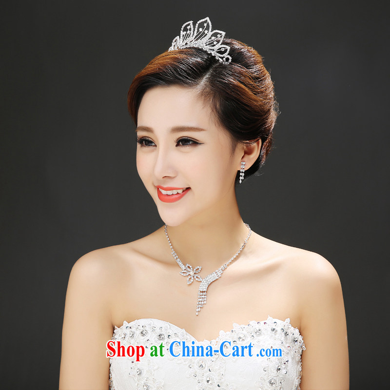 Time his bride's jewelry Korean-style water drilling leaf-shaped Crown wedding jewelry jewelry 3 piece set wedding accessories jewelry gift box 3 piece set, the time, and shopping on the Internet