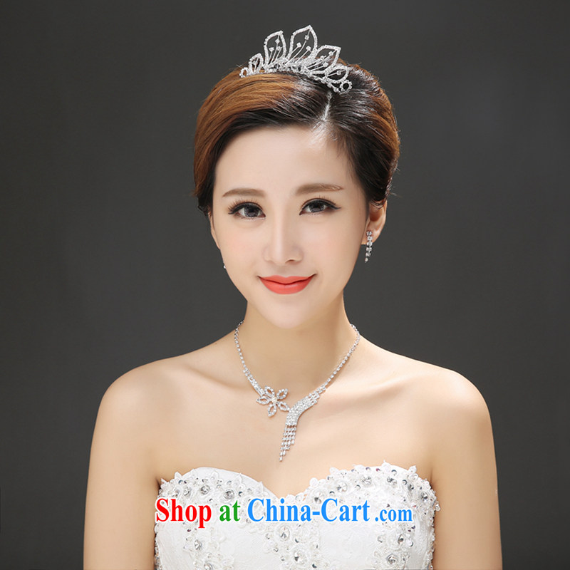 Time his bride's jewelry Korean-style water drilling leaf-shaped Crown wedding jewelry jewelry 3 piece set wedding accessories jewelry gift box 3 piece set, the time, and shopping on the Internet