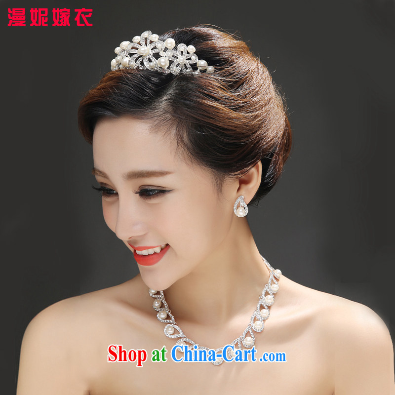 Syria Time 2015 new bridal tiaras Crown hair accessories earrings necklaces 3-piece kit Korean-style wedding jewelry pearl jewelry, Japan, and South Korea wedding gift box 3 piece set