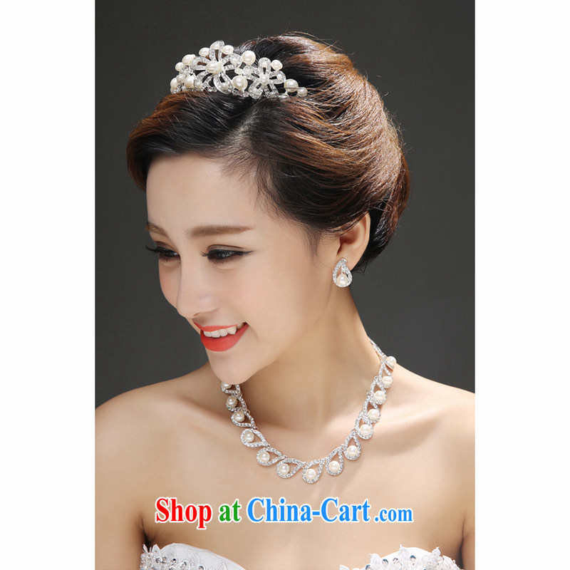 Syria Time 2015 new bridal tiaras Crown hair accessories earrings necklaces 3-piece kit Korean-style wedding jewelry pearl jewelry, Japan, and South Korea wedding gift set 3 piece set, the time, and shopping on the Internet