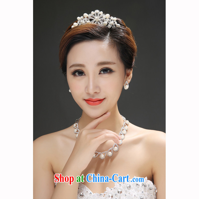 Syria Time 2015 new bridal tiaras Crown hair accessories earrings necklaces 3-piece kit Korean-style wedding jewelry pearl jewelry, Japan, and South Korea wedding gift set 3 piece set, the time, and shopping on the Internet