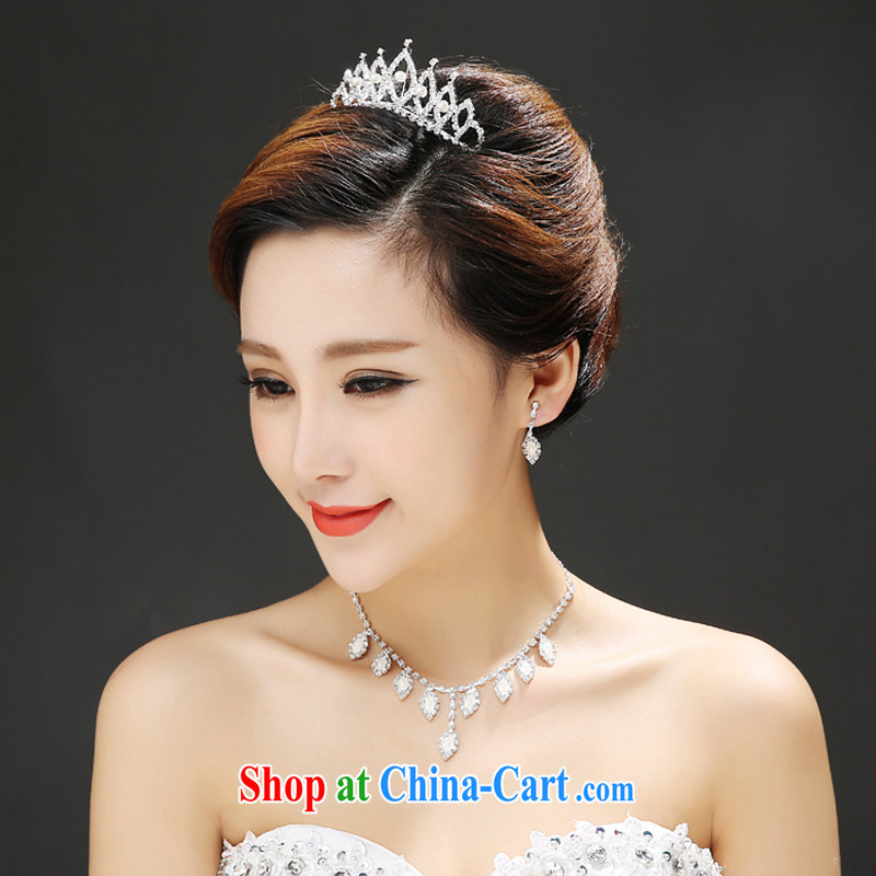 Time his wedding accessories jewelry bridal wedding Crown necklace diamond earrings silver leaf luxury combined wood drill 3 piece gift set 3 piece set, the time, and shopping on the Internet