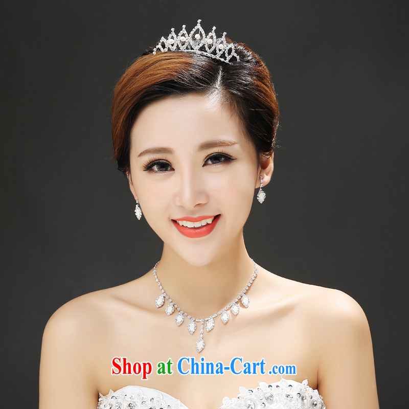 Time his wedding accessories jewelry bridal wedding Crown necklace diamond earrings silver leaf luxury combined wood drill 3 piece gift set 3 piece set, the time, and shopping on the Internet