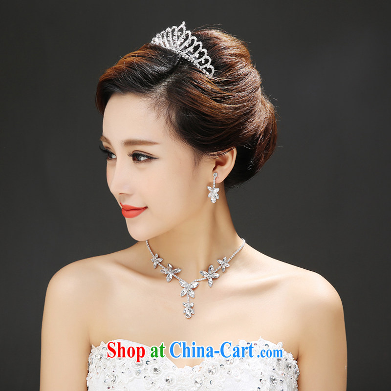 Time SYRIAN ARAB Korean, Japanese and Korean wedding accessories bridal wedding dinner dress private luxury parquet drill Crown flower-necklace earrings 3-piece kit gift box 3 piece set, the time, and shopping on the Internet